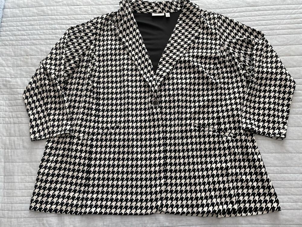 Susan Graver 5XP Houndstooth Blazer Jacket Black White Single Button Stretch K5